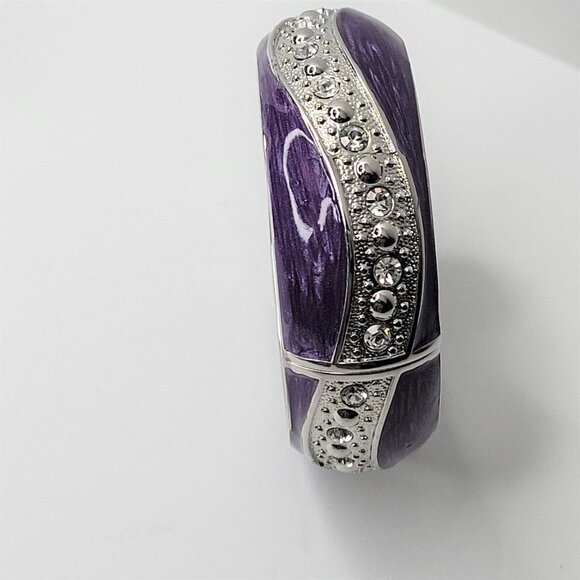 PURPLE Enamel Wide Hinged Cuff Bangle Crystal Rhinestone Bracelet - Picture 5 of 9